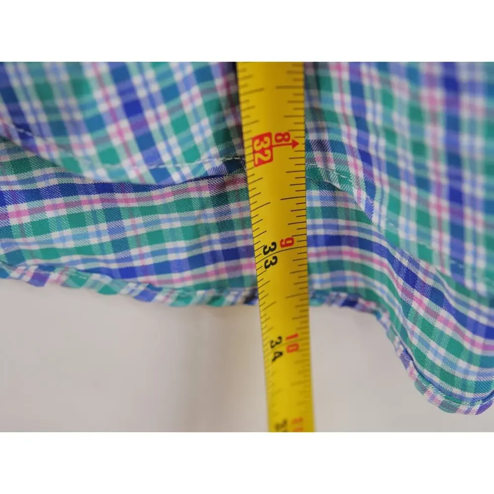 Polo Ralph Lauren Men Large Tall Blue Green Plaid Performance Casual Button Up
